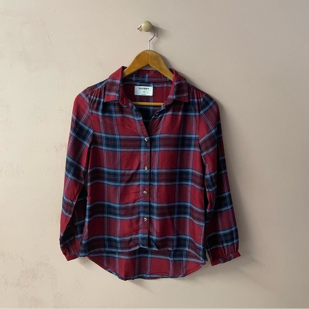Old Navy Girls Burgundy|Blue|White Plaid Shirt Sz L (10-12) EUC